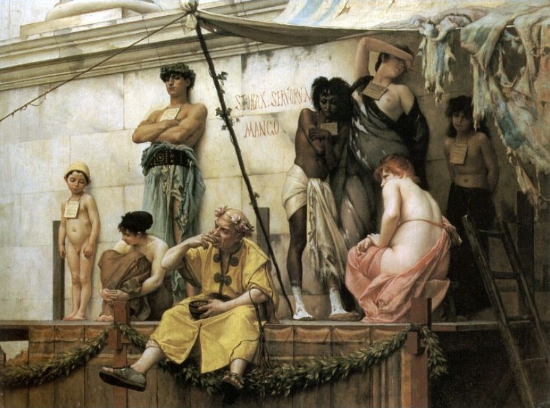 Tableau "Le marché aux esclaves" dans la Rome antique, par Gustave Boulanger (1866)