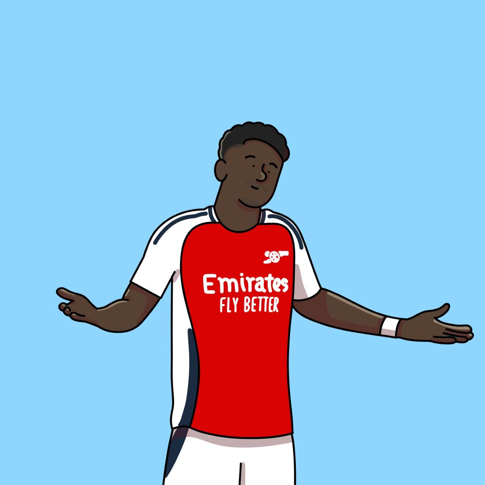Saka shrugging. 