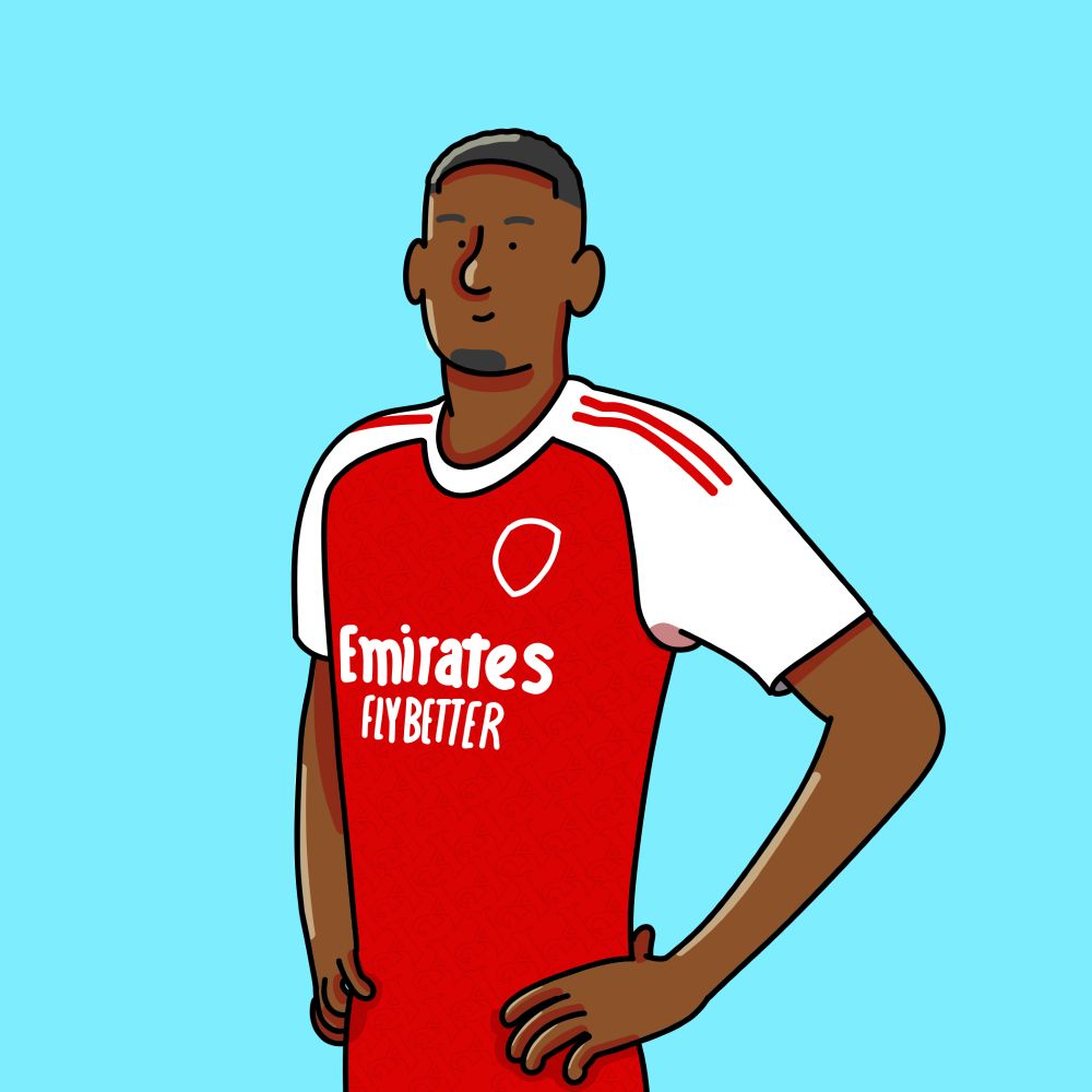 A drawing of Cristhian Mosquera with his hands on his hips but poorly drawn