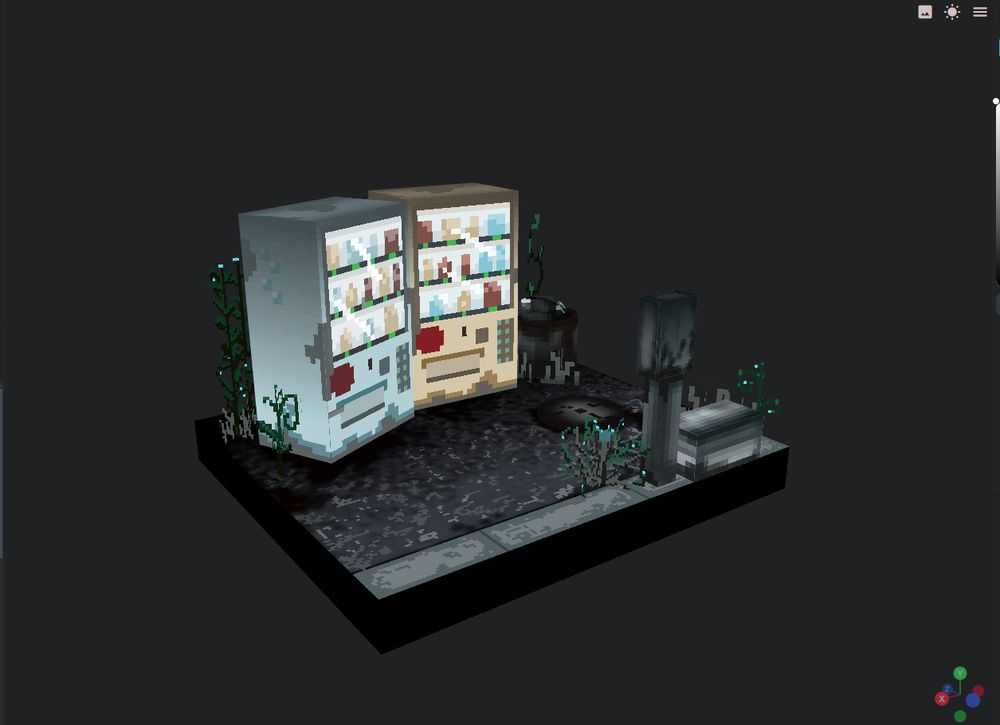 Vending machine station for buying items and health.