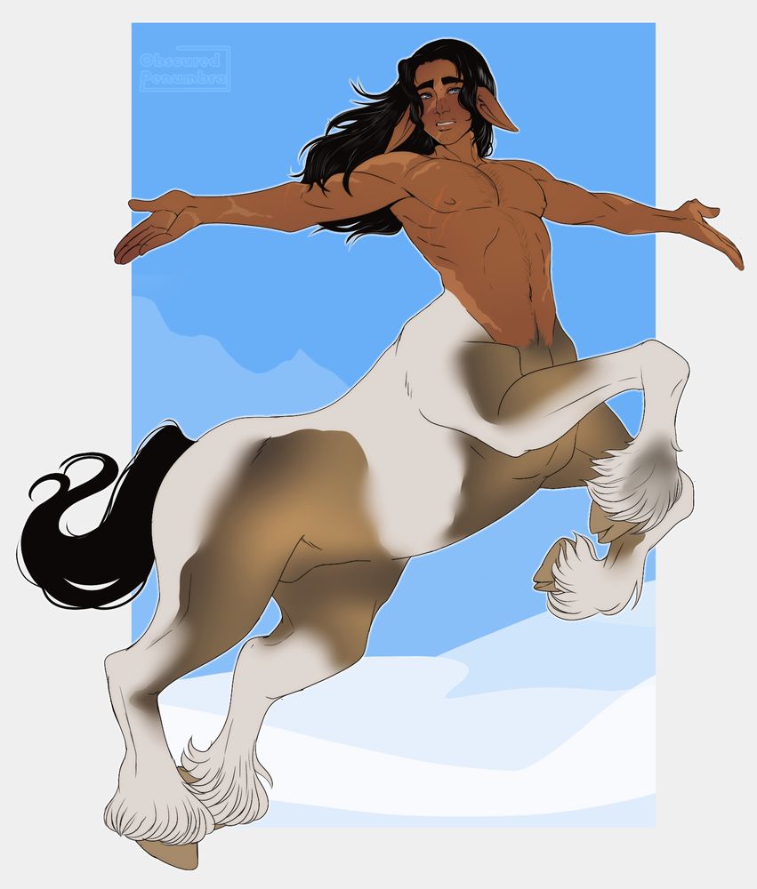 a centaur jumping behind a basic background