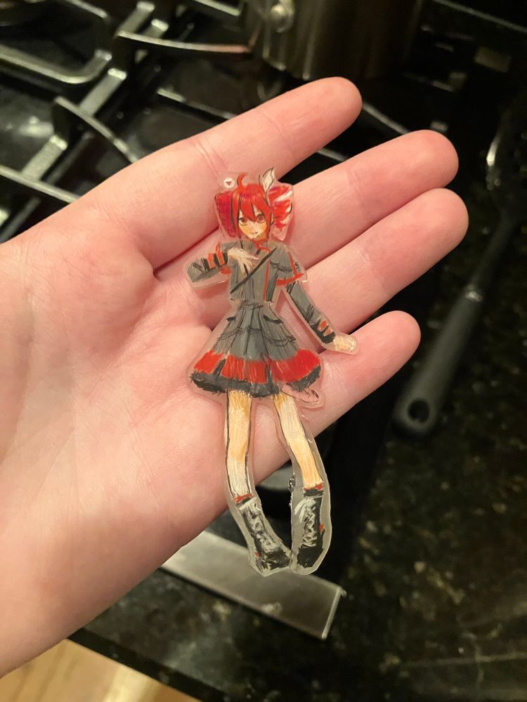 a shrinky dink charm of Kasane Teto