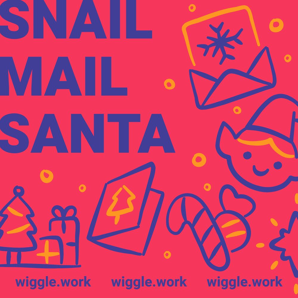 Snail Mail Santa text graphic with rough holiday icons 