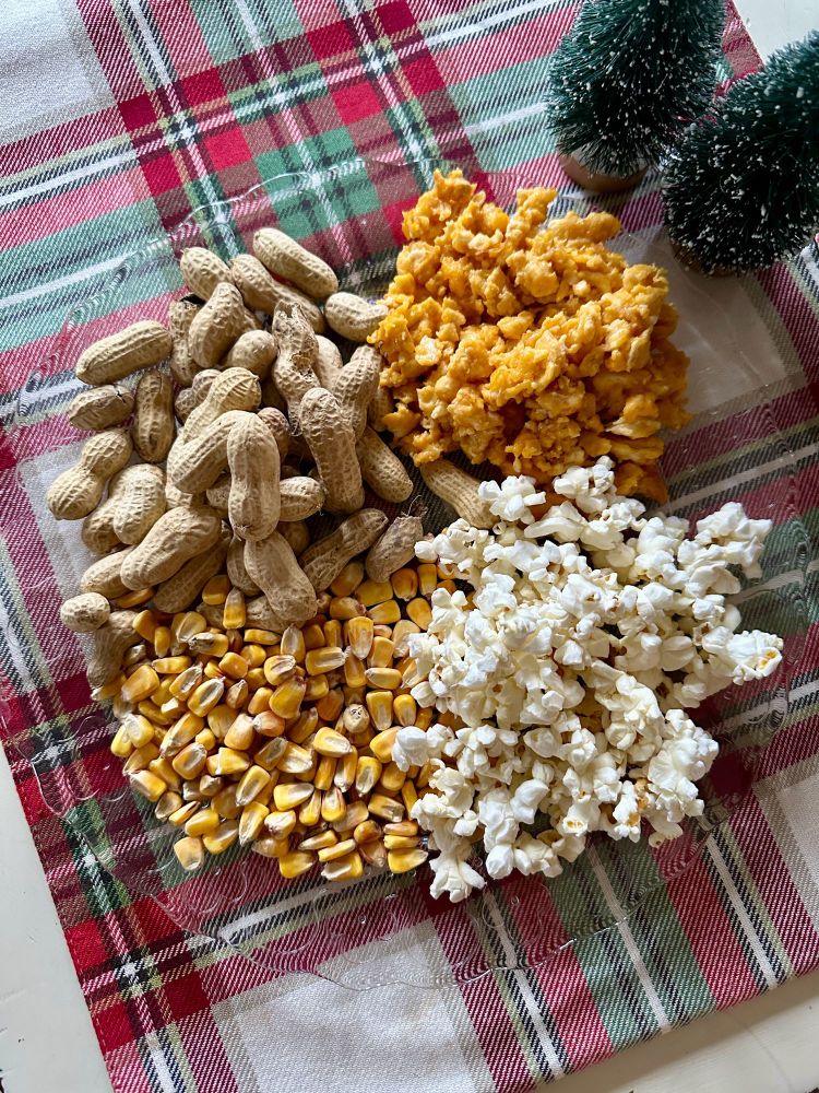 Platter with eggs, peanuts, corn 