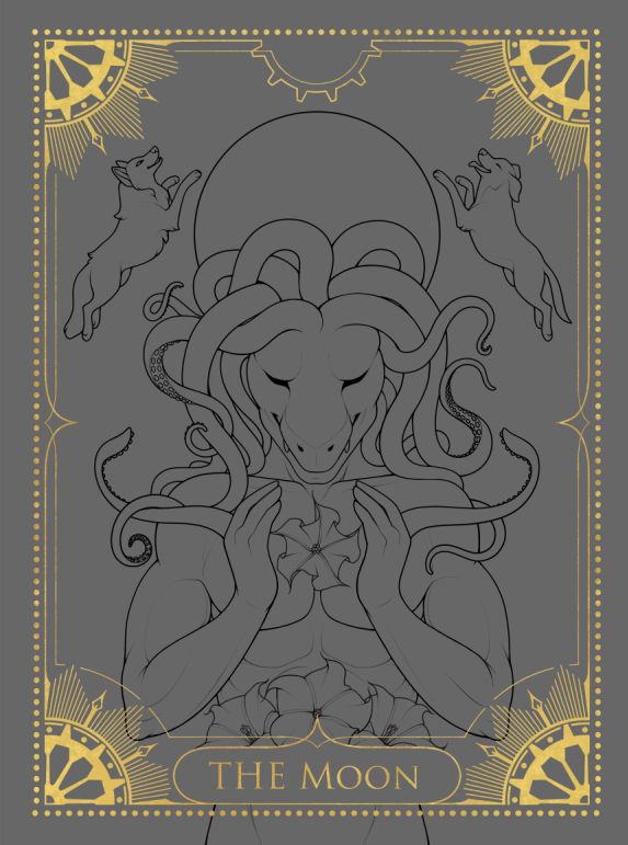 A work in progress sketch for a tarot card. The Moon.