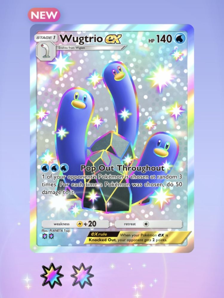 Screenshot of a shiny Wugtrio ex from Pokemon Pocket TCG.