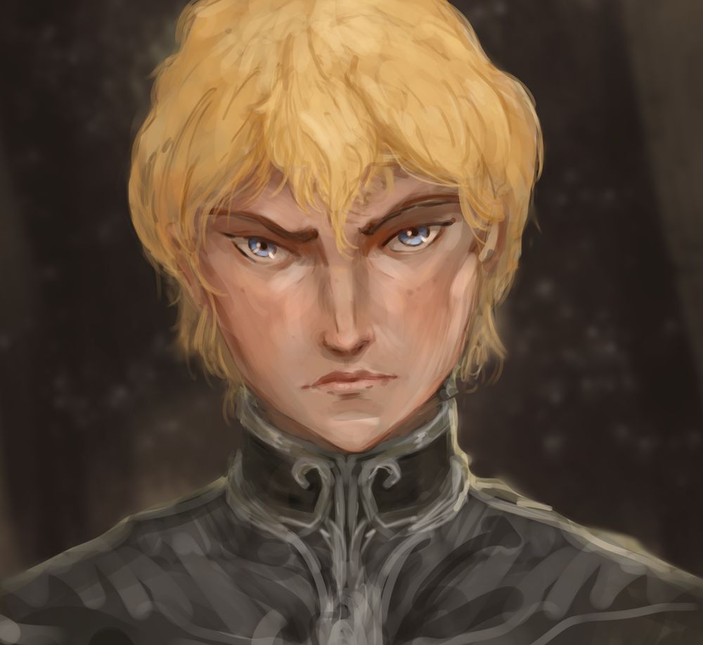 digital painted portrait of Reinhard von Lohengramm from Legend of the Galactic Heroes emulating the art style of Arcane