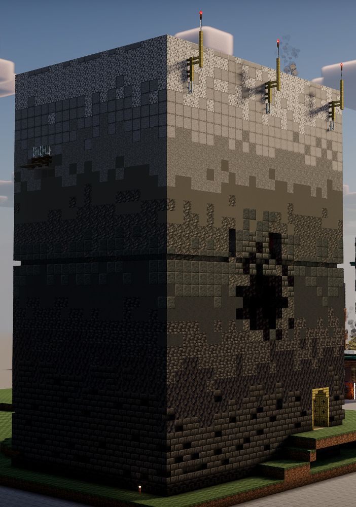 Back side of the building, a small explosion scorch mark. I wonder what happened?