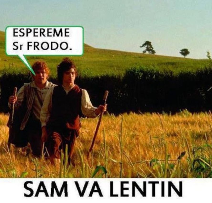 El meme de las flores y los bombones en la Tierra Media con Frodo y Sam algo más atrás...