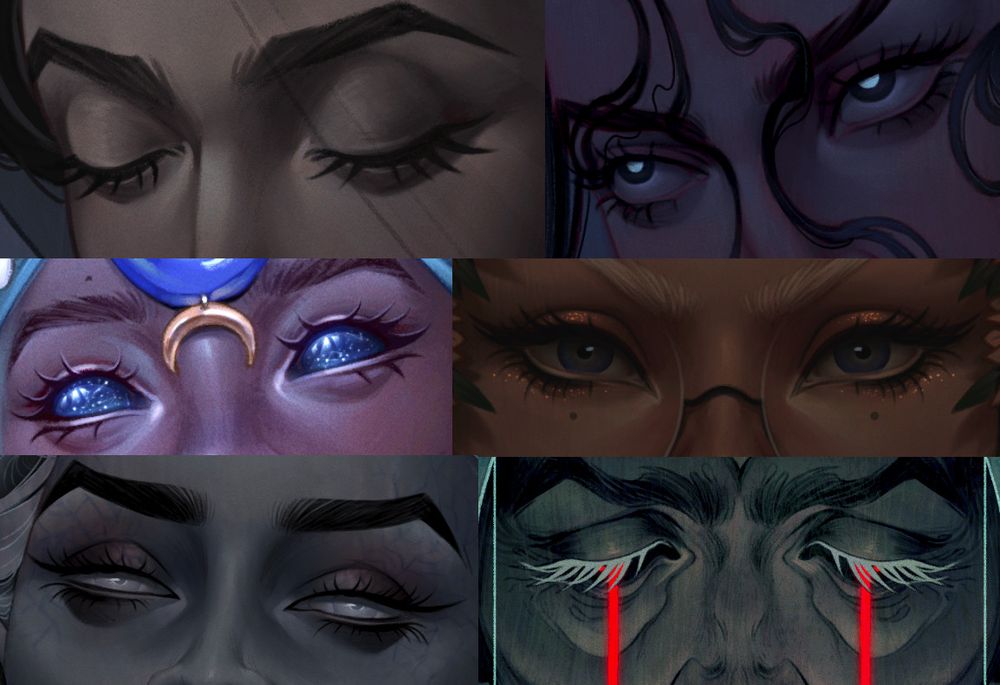 6 drawing of different eyes.