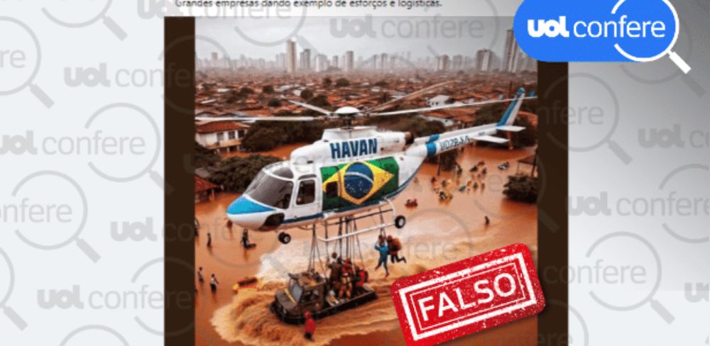 Imagem de helicóptero da Havan resgatando pessoas foi feita por IA