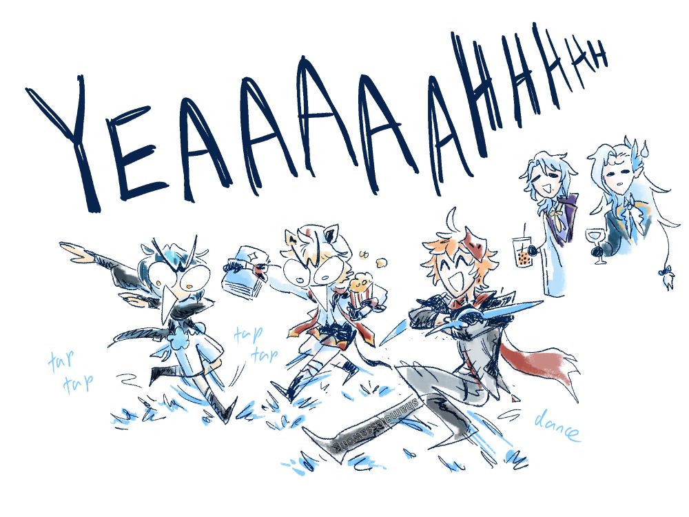 Genshin Impact. Digital - IbisPaint (inks) x CLIP (color)

just five lil hydro guys hanging out and being silly