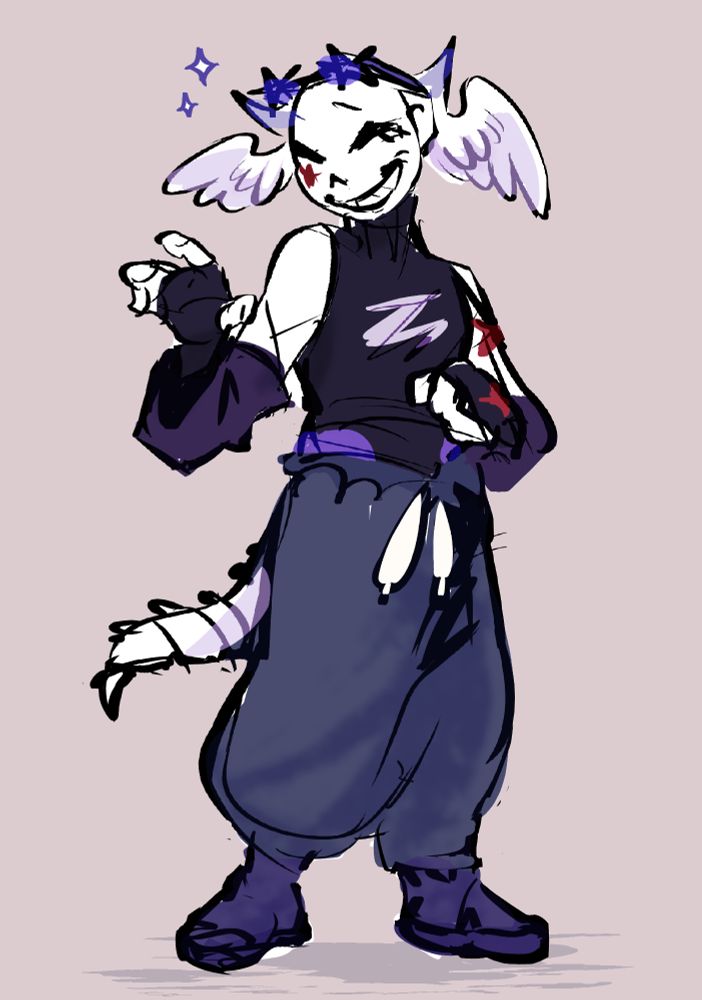 Sketchy fullbody of a skele-sona named Onyx! It has a purple toned color scheme and little wings attached to his yead. 