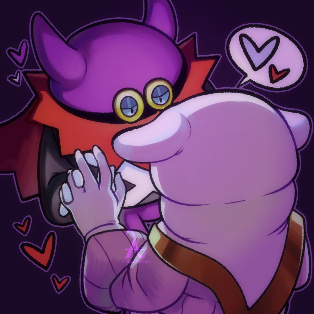 This is an illustration by Bluesky user albeolambda. It shows Lord Crump from Paper Mario: The Thousand-Year Door and an X-Naut, Cocoa, gazing lovingly into each other's eyes.