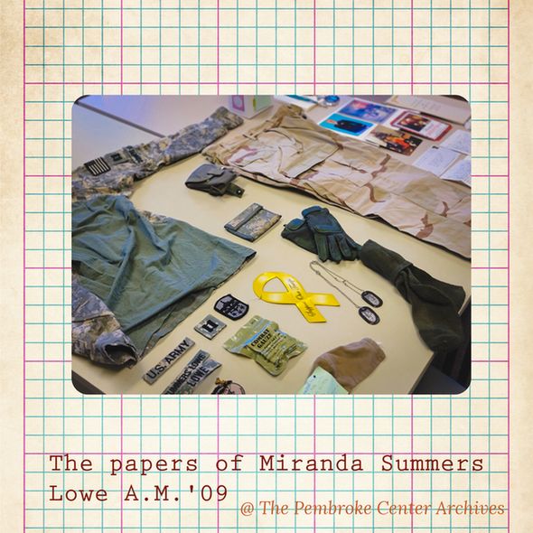 The papers of Miranda Summers Lowe AM'09. Image shows items from the collection including pieces of her uniform.