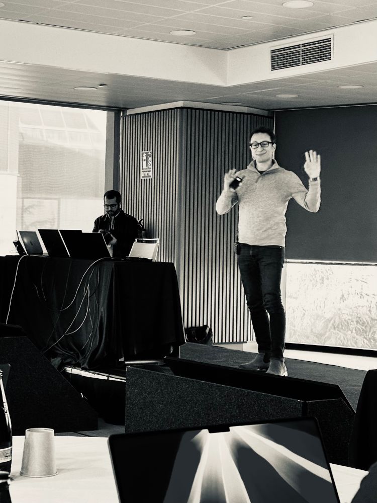 An Apple evangelist on a stage introducing the day.