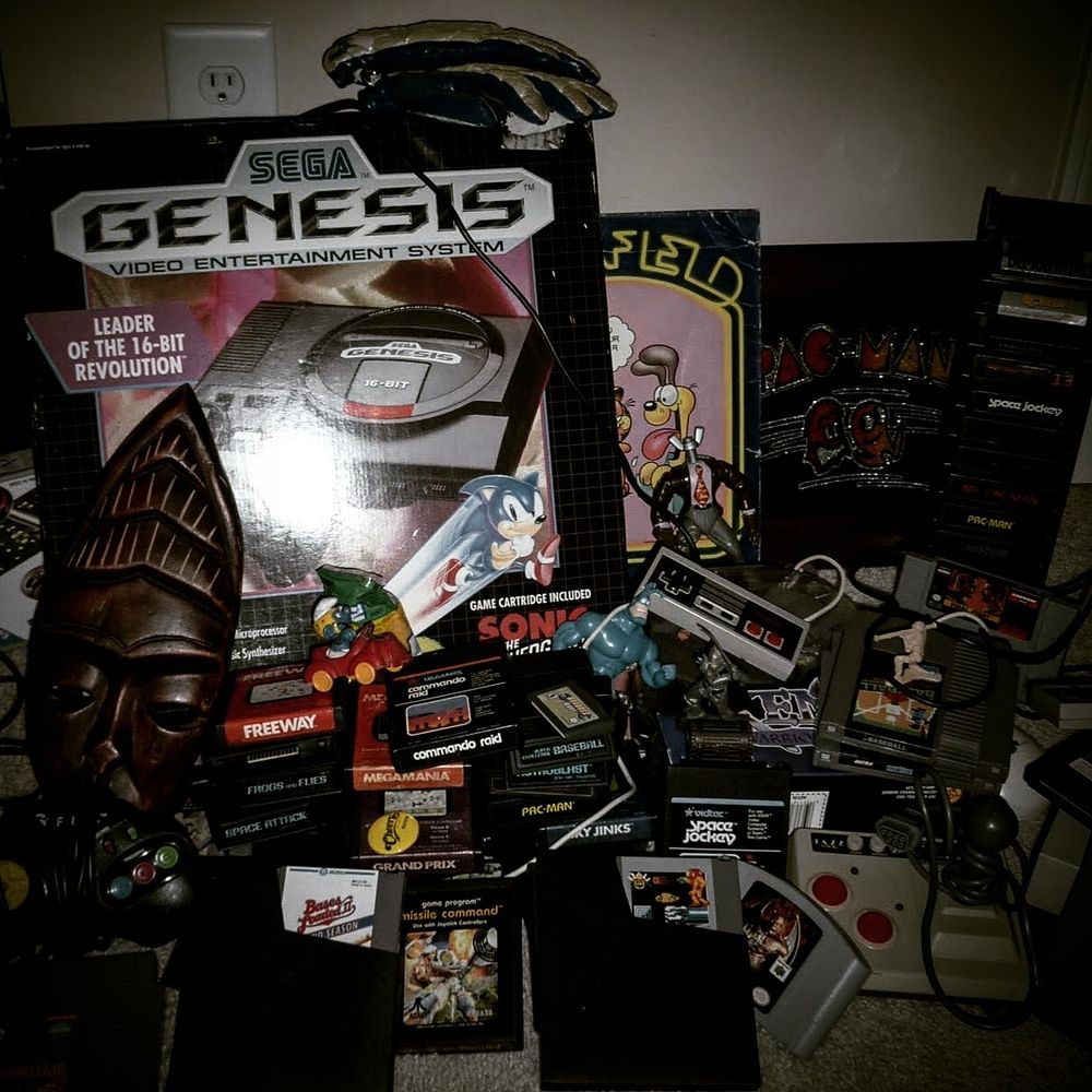 Boxed sega genesis and lots of other old stuff.