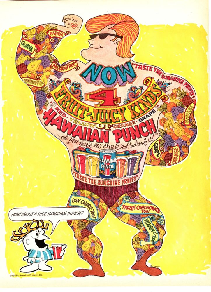 Hawaiian Punch Print ad with heavily tattooed guy and punchy