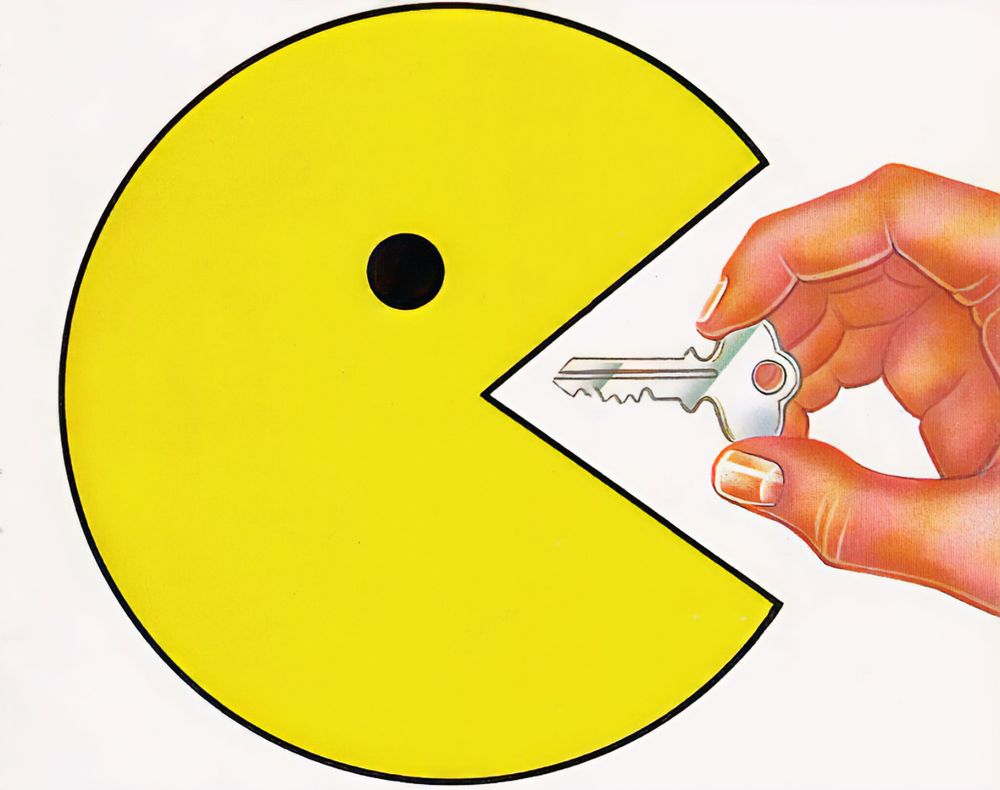 Pac-Man being fed a key