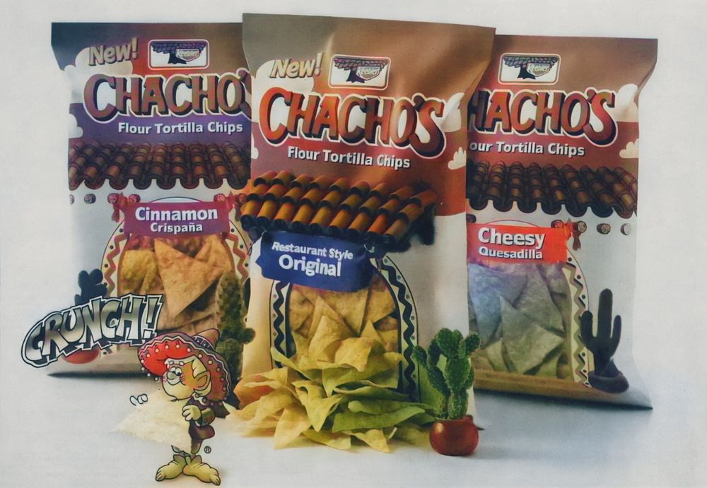 Three bags of Chacho's and Ernie the Keebler Elf