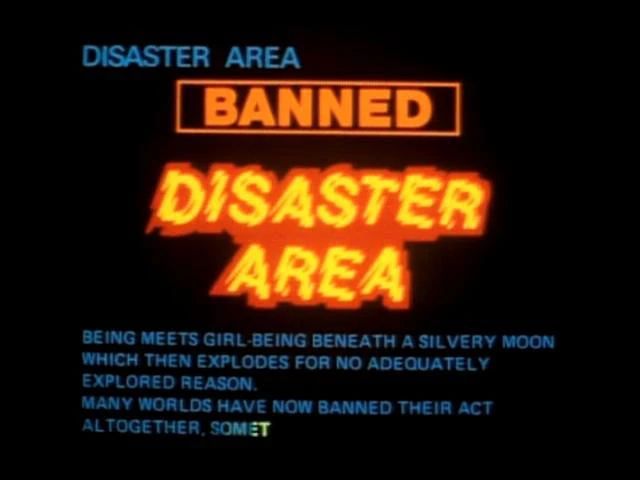 From 'The Restaurant at the End of the Universe' by Douglas Adams:

DISASTER AREA - BANNED

Being meets girl being beneath a silvery moon, which then explodes for no adequately explored reason. Many worlds have now banned their act altogether