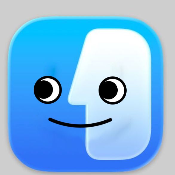 Macintosh 'Finder' icon with eyes and mouth of 'Maccy'