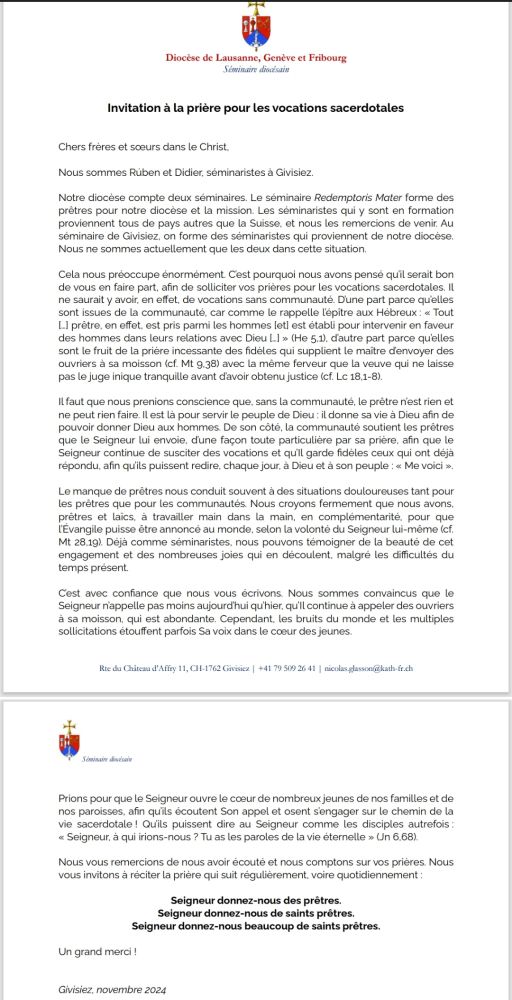 Invitation par des séminaristes à ce que la communauté prie pour recevoir de nombreux "saints prêtres"
