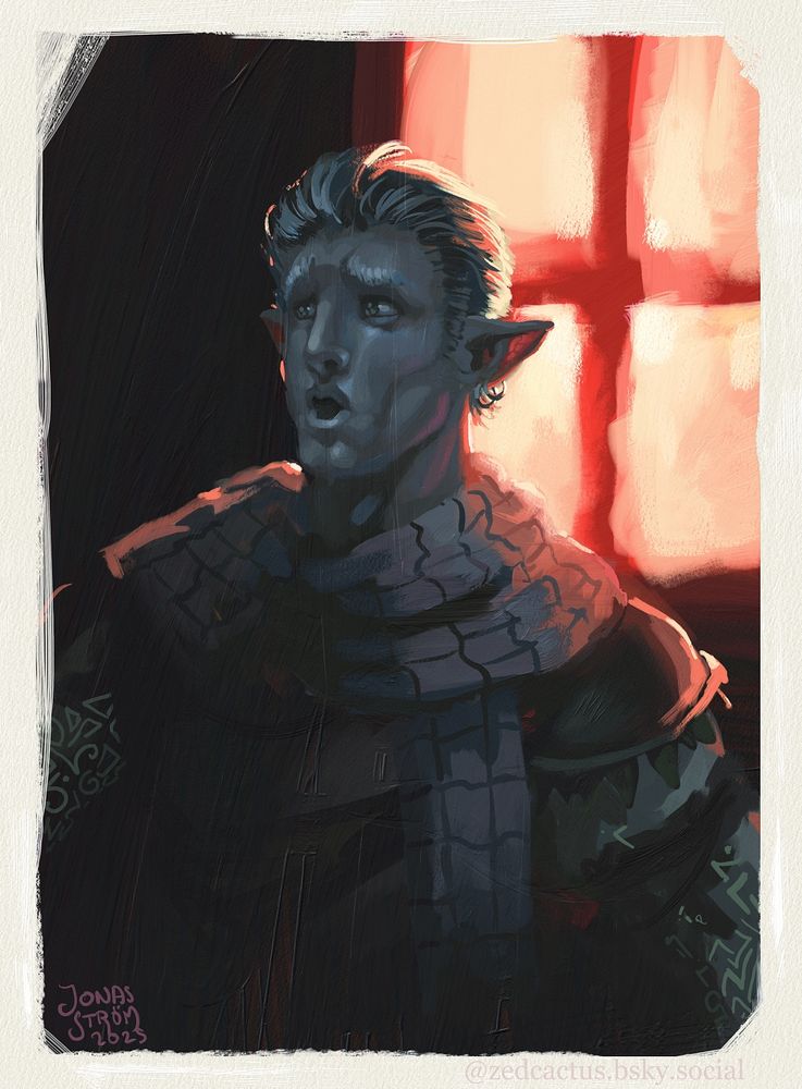 Rowan in the dark, backlit by a window. Panicking, Rowan realises just how afraid he is of being scared.