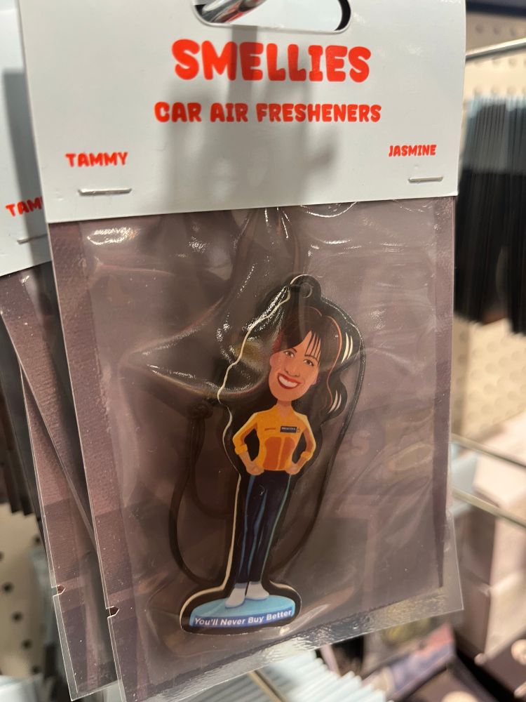 Packages of car air fresheners in the shape of the Briscoes lady