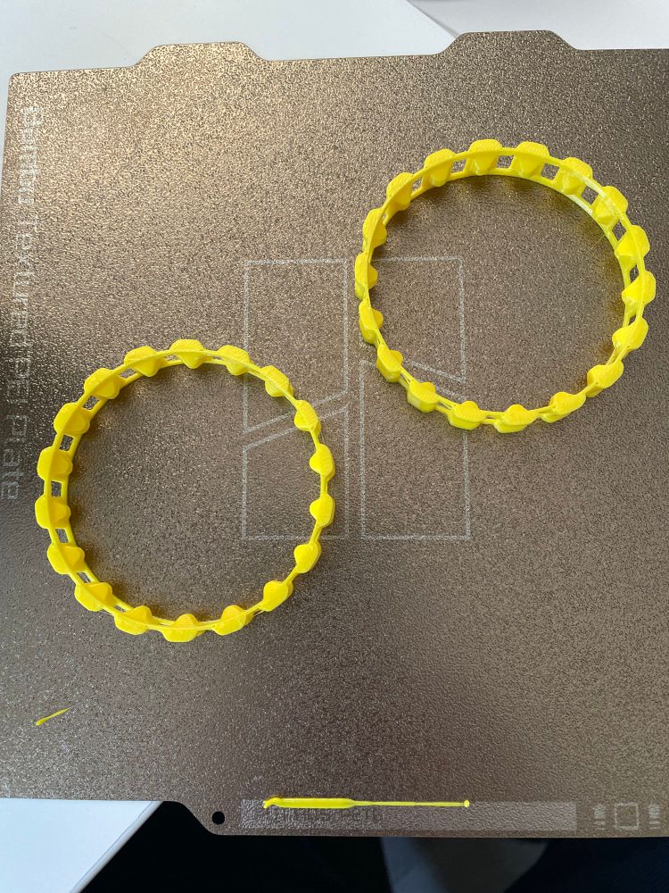 3d printed TPU caterpillar track treads for the forklift in yellow 