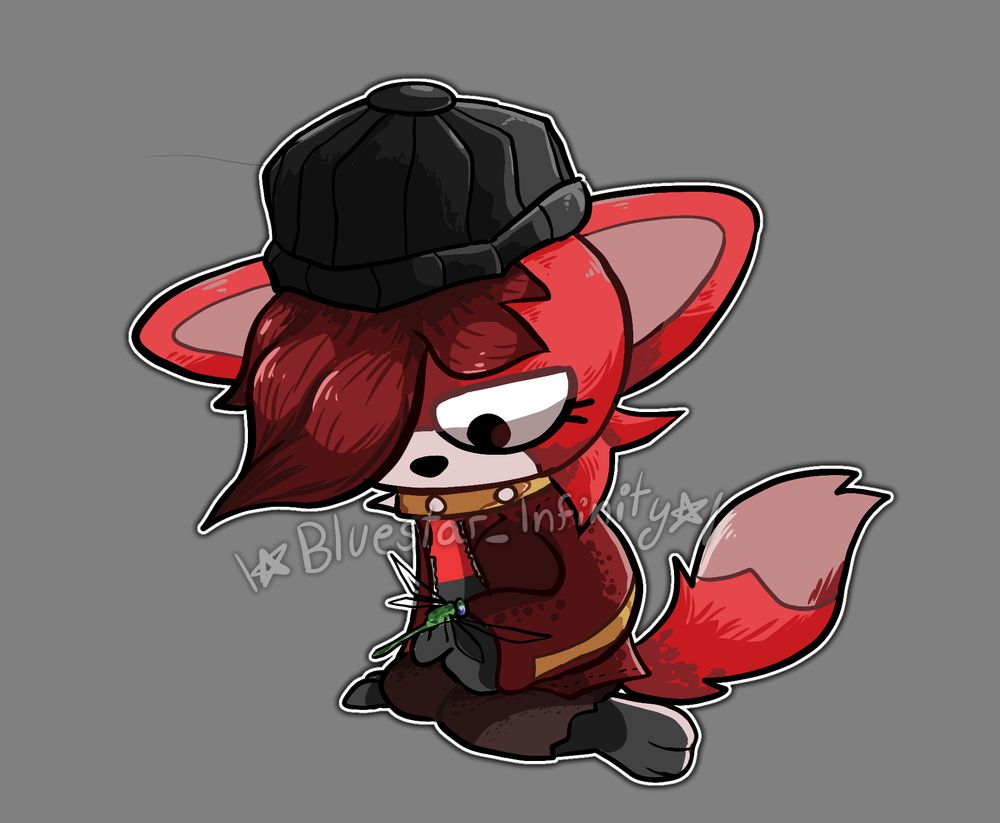 art fight attack, an antropomorphic fox called Maki Chelsi seeing a little dragonfly