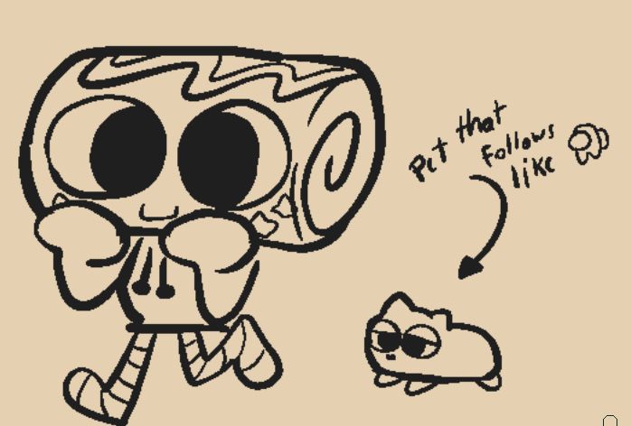 Cosmo from dandys world fanart in which a small pet follows him like in among us