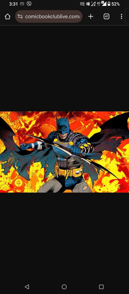 Art from the comic book DC KO Knifefight, published by DC Comics in 2025. The art depicts the superhero batman in blue and grey tactical costume, holding a unique bladed weapon that superficially resembles the fictional weapon bat'leth from the television franchise Star Trek.