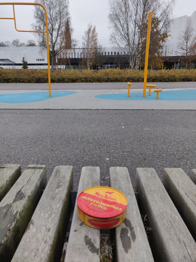 Puiston penkillä purkki surströmmingiä 