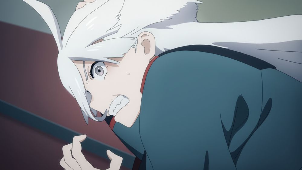 Screenshot from Mobile Suit Gundam: The Witch from Mercury of Miorine Rembran looking really pissed off