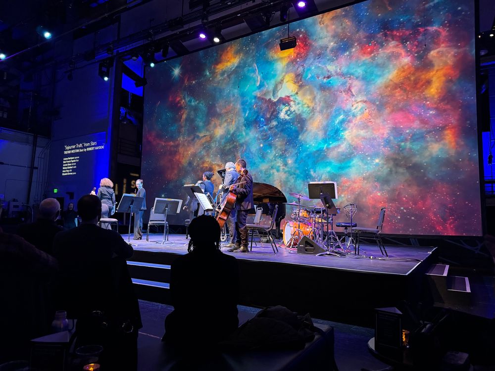 Classical musicians setting up at preparing SF Soundbox