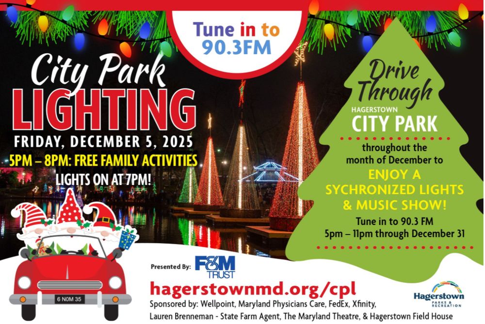 Outdoor Activities- Donut & Hot Chocolate Tent sponsored by The Maryland Theatre (while supplies last), Craft Vendors,  Petting Zoo, Sponsor Giveaways.

Lakeside Activities- Fire Dancing & Ice Sculptures! DJ Ryan Smetzer will emcee from the Lake Pavilion.

Food Vendors- Still Smokin' BBQ, The Poppin Kettle (kettlecorn), Travelin' Tom's Coffee Truck, plus various baked goods!