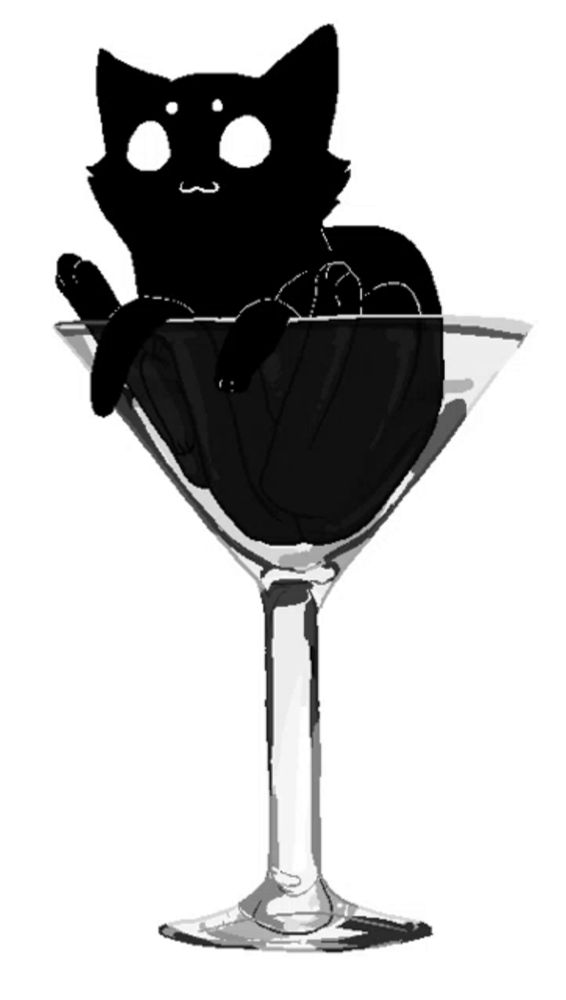 a black cat is sitting in a martini glass on a white background