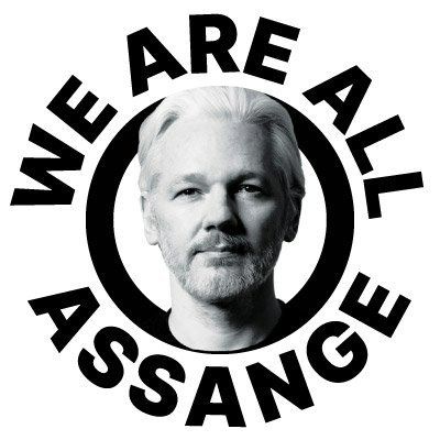 Julian Assange Facial Closeup with words:
"We Are All Assange."