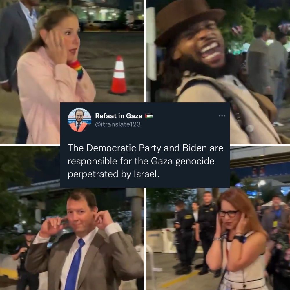 4-panels depicting DNC and Dem callousness towards Democrats and others whose Red Line was the Gaza Palestine Genocide.
And there's a pic of, and tweet by, Journalist Refaat in Gaza that says:
"The Democratic Party and Biden are responsible for the Gaza Genocide perpetrated by Israel."