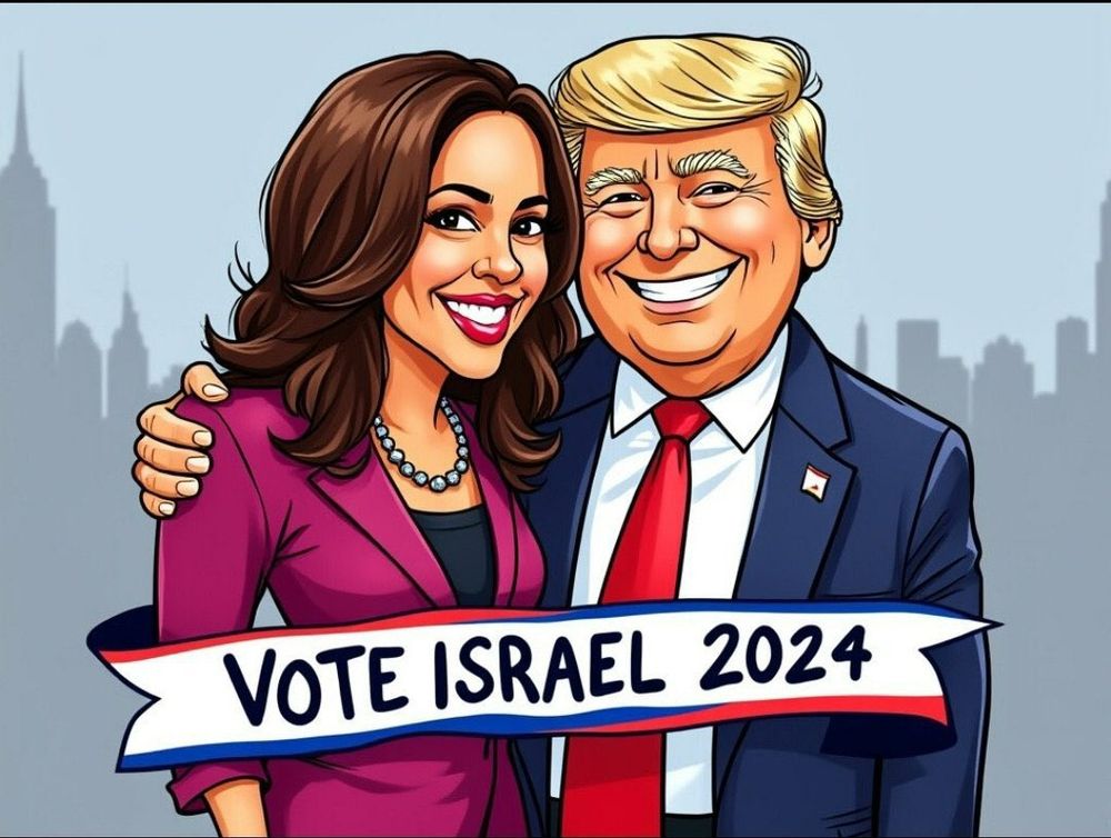 Picture of smiling Harris and Trump embracing each other, and words:
"Vote Israel 2024."