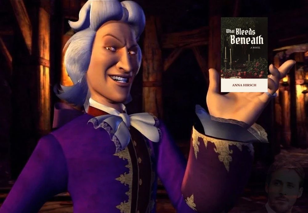 A still of Preminger from Barbie Princess and the Pauper holding a mock book cover for What Bleeds Beneath by Anna Hirsch