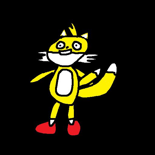 a poorly drawn sonic in microsoft paint - imagine a block of cheese, if you will, in the shape of a fox, but instead of a fox it's more like deformed blobular shapes. he bears a smile representing eternal pain.