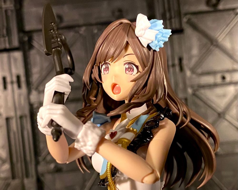 Kogane Tsukioka from THE iDOLM@STER: Shiny Colors (30 Minutes Sisters), holding axe (heat hawk from HG GQUUUUUUX) with both hands