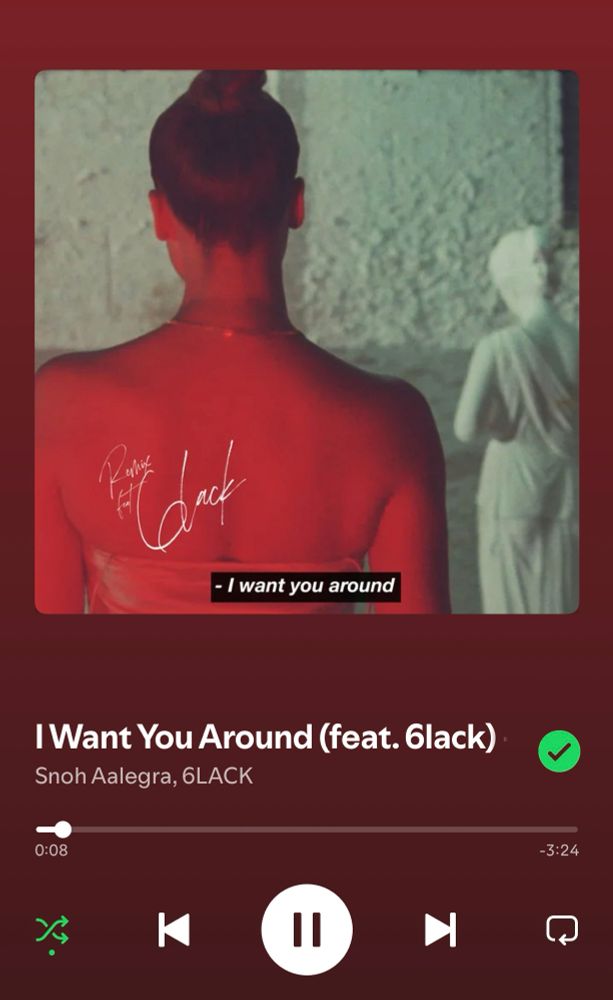 Screenshot and album cover of “I Want You Around (feat. 6lack)” by Snoh Aalegra, 6lack song on Spotify