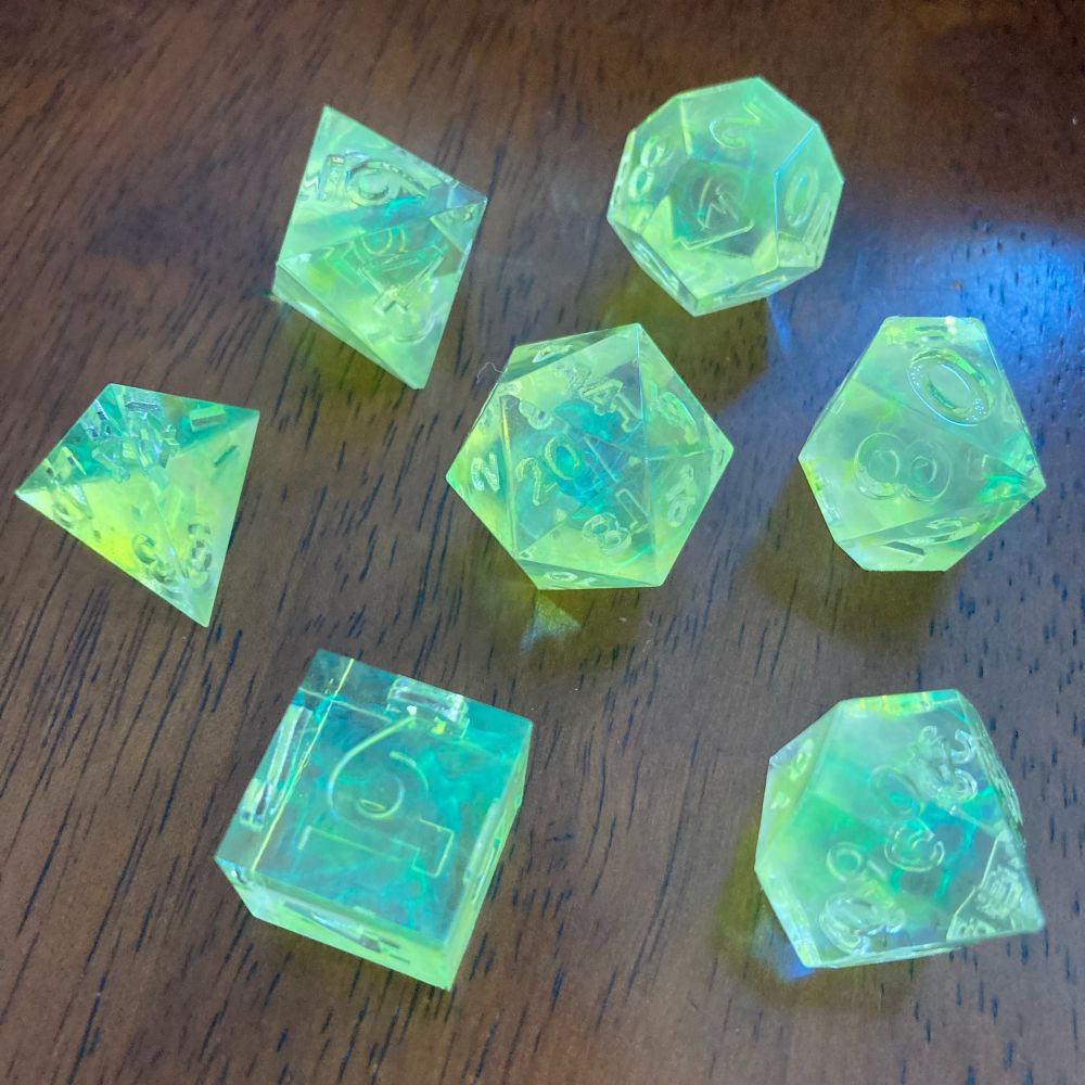 Resin cast dice in neon green