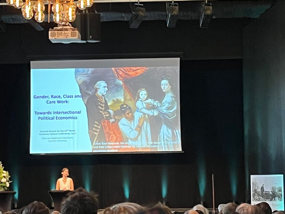 A screen showing the opening slide for a presentation entitled “Gender, Race, Class, and Care Work: Toward Intersectional Political Economics”. 