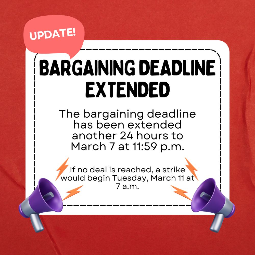 a red background with text. Megaphones sit below the text.