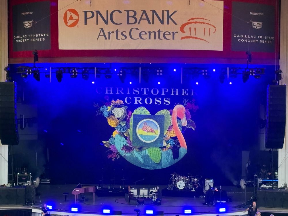 The PNC Bank Arts Center stage set up for opening act Christopher Cross