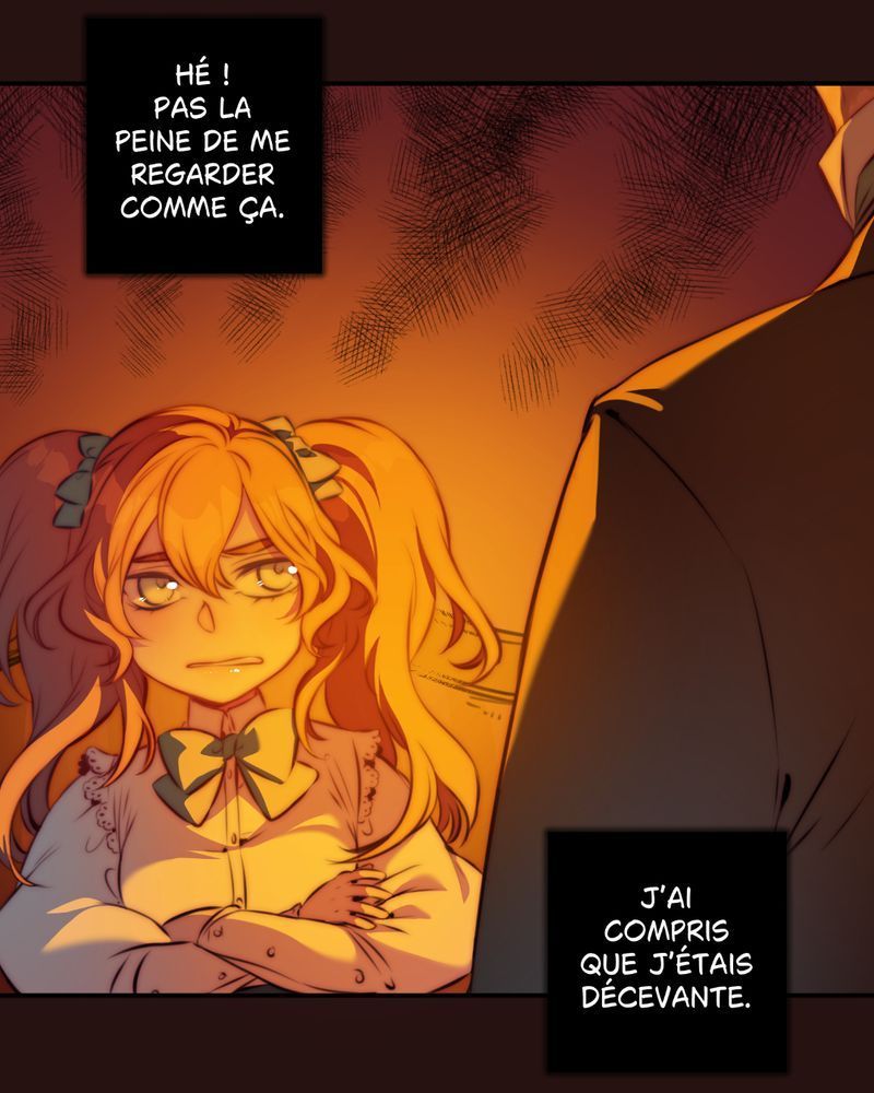 Iphigénie les bras croisées et défiante face à son tuteur lord Jeremy. La bulle dit : Hé ! Pas la peine de me regarder comme ça. J'ai compris que j'étais décevante.